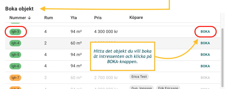 Boka objekt i kundkortet
