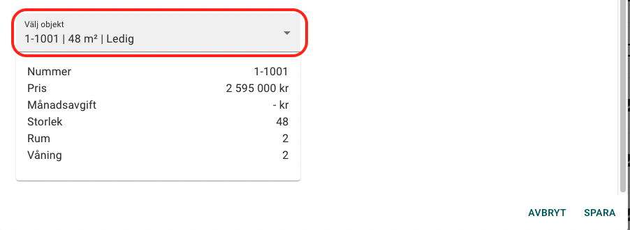 Boka objekt valt objekt