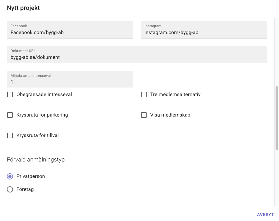Nytt projekt kryssrutor