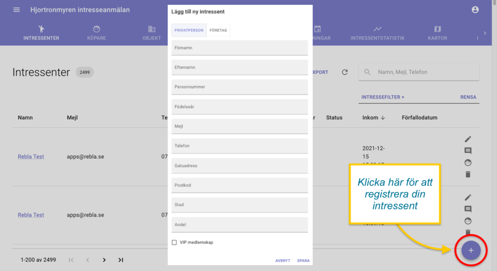 Registrera ny intressent