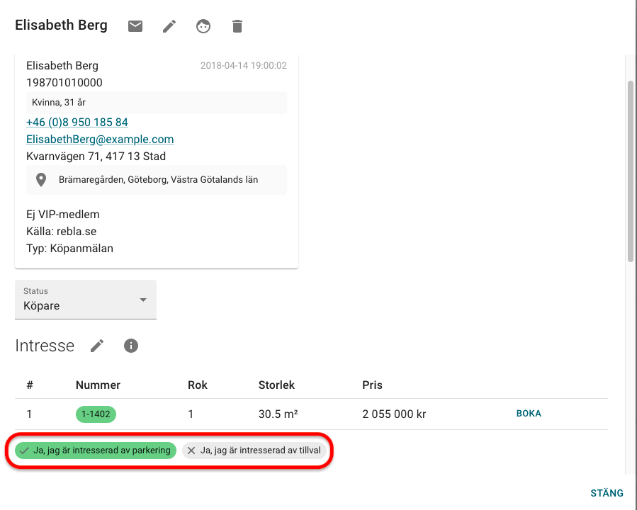 Intresse av tillval eller parkering