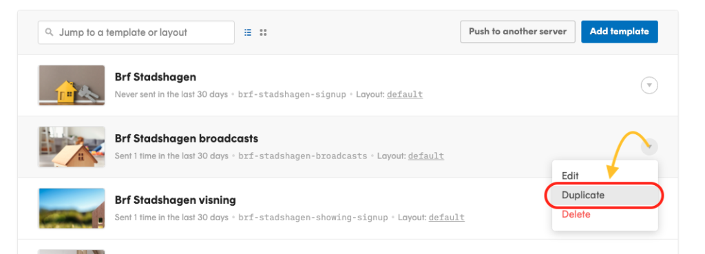 mejlmall duplicera broadcast template