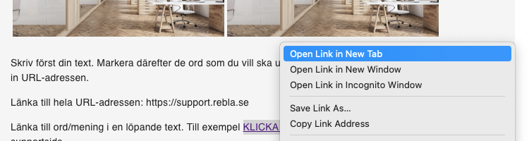 Följ länkadressen genom att öppna i en ny flik