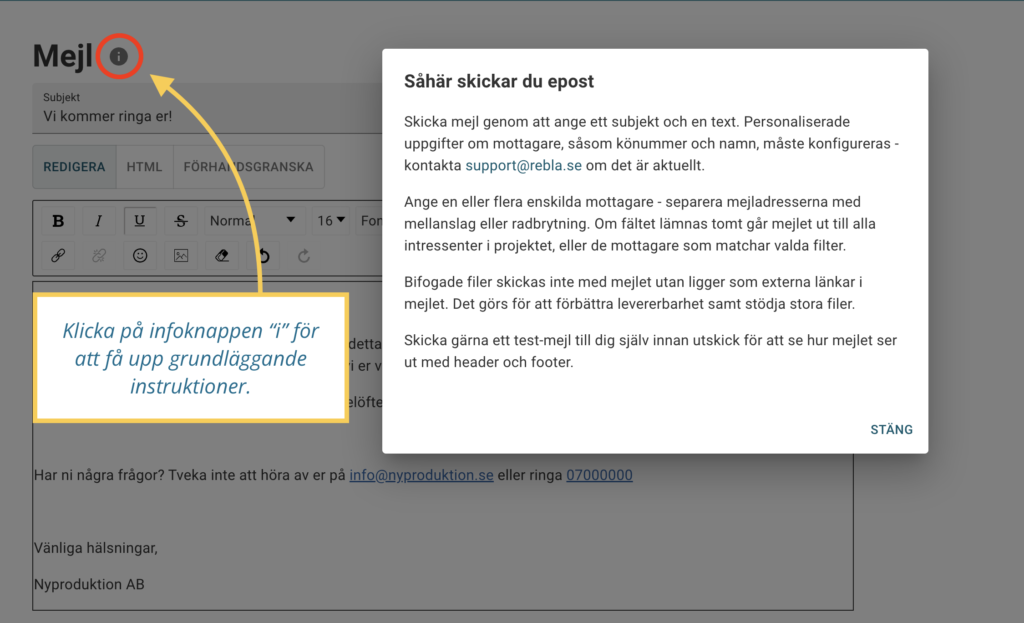 Information skicka mejl