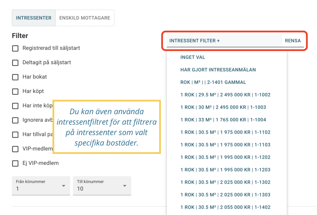Intressentfilter skicka mejl