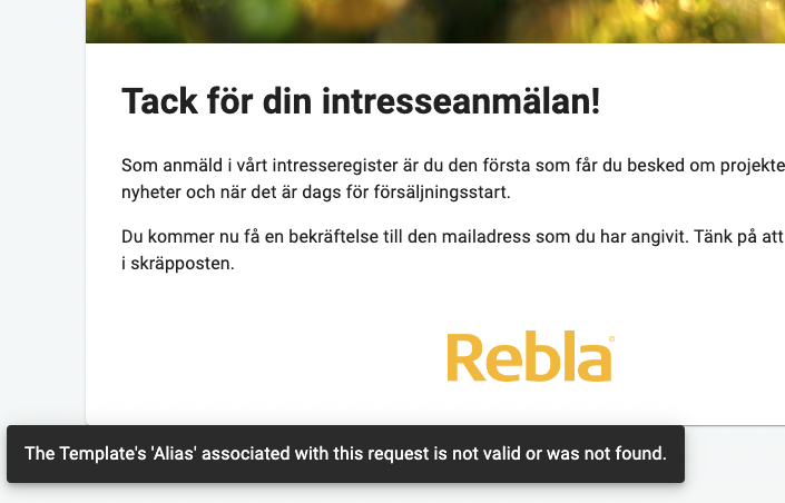 Mall saknas för bekräftelsemejl