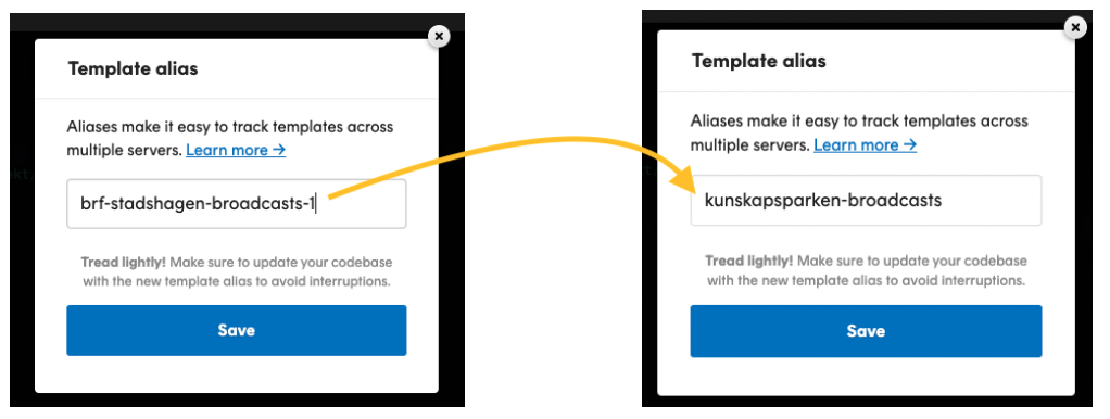 Ändra mejlmallens alias