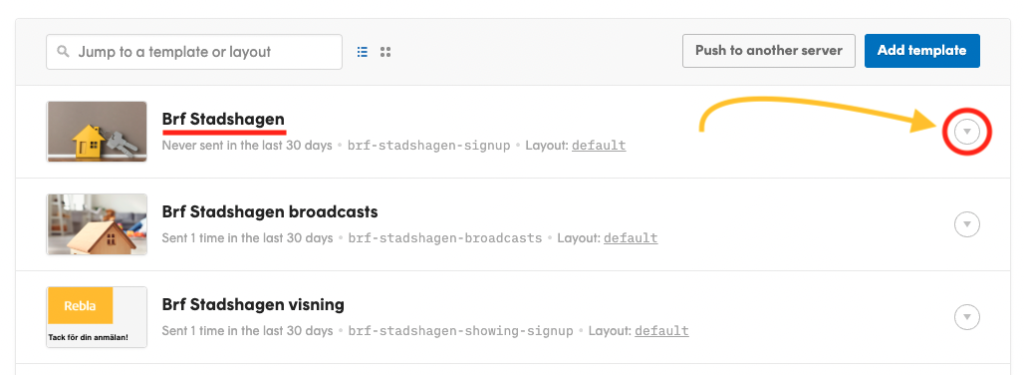 Välj mall för bekräftelsemejl