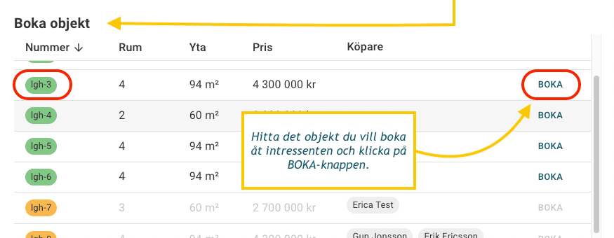 Boka objekt i kundkortet