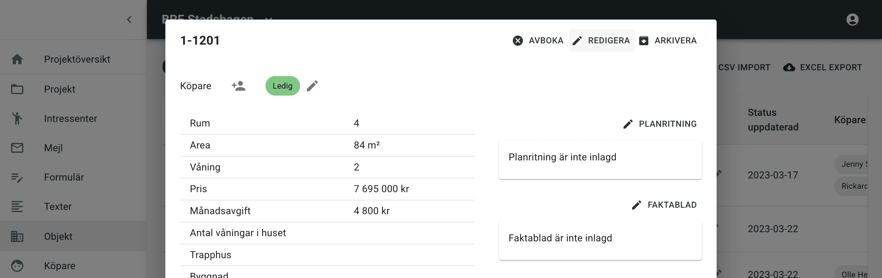 Öppna objektkortet