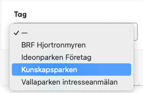 Med tags filtrerar du på projekt