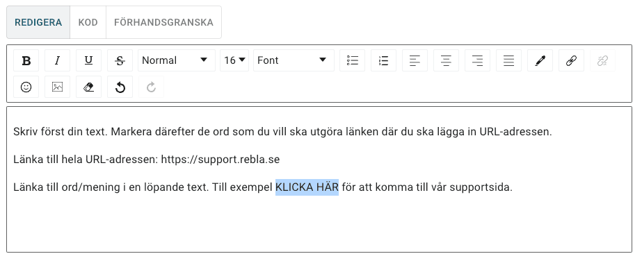 Markera texten som ska utgöra länken