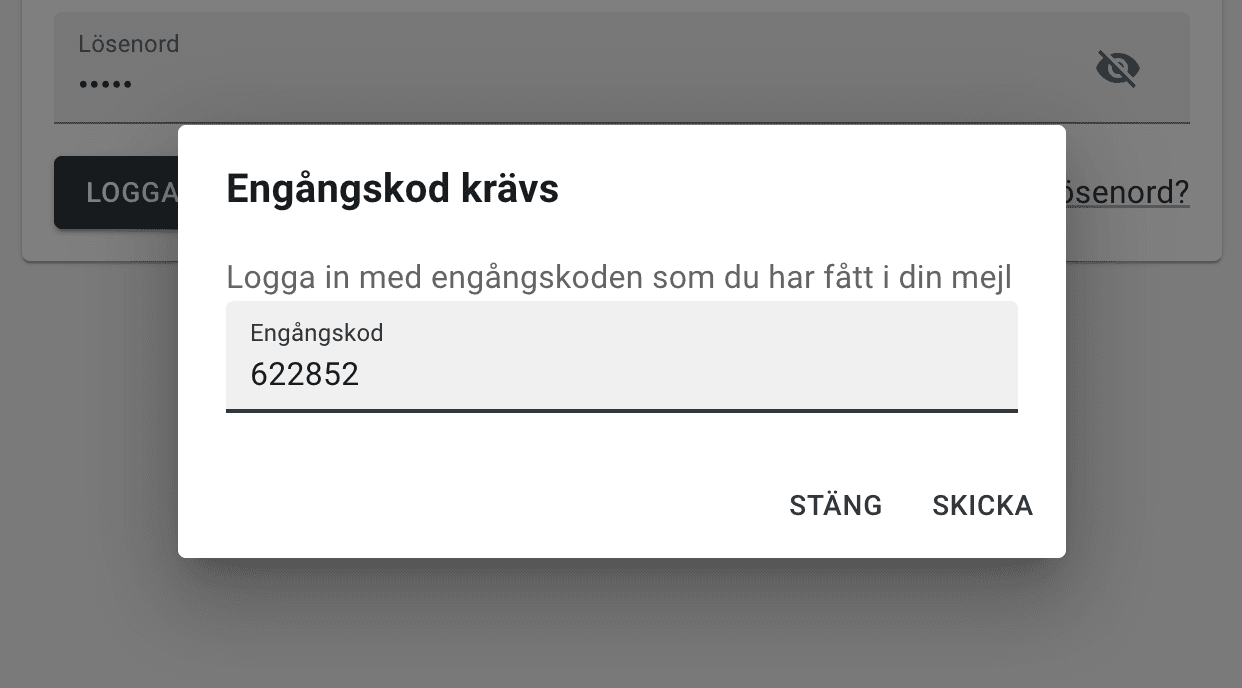 Engångskod krävs