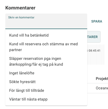 Fördefinierade kommentarer