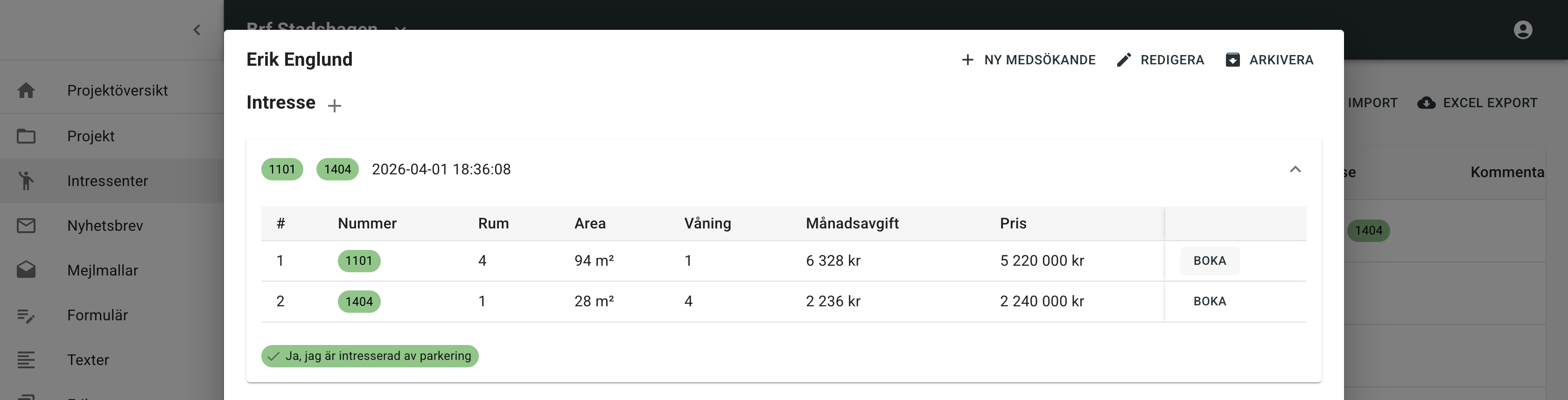 Boka objekt från intressevalen