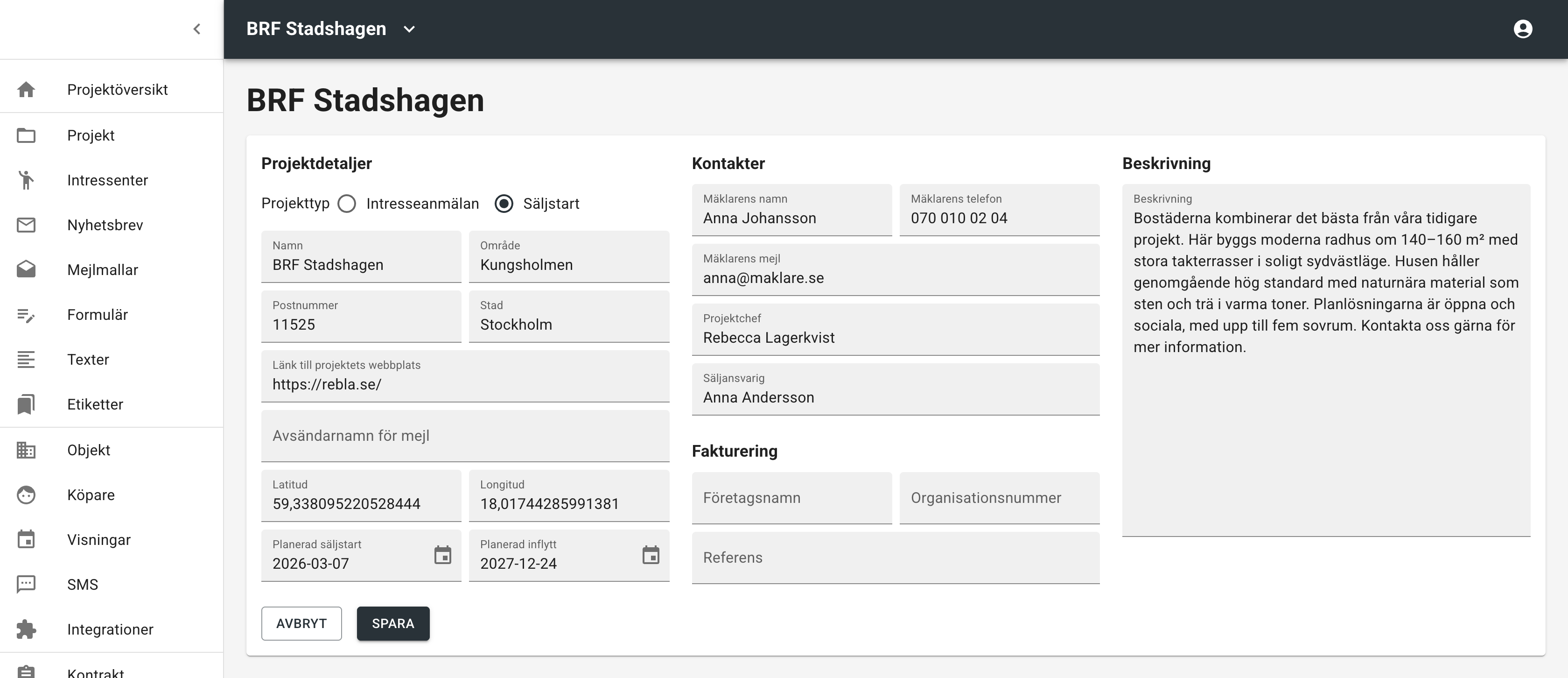 Redigera projektuppgifter