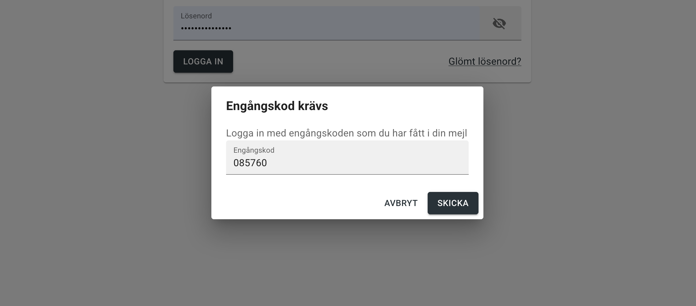 Engångskod krävs