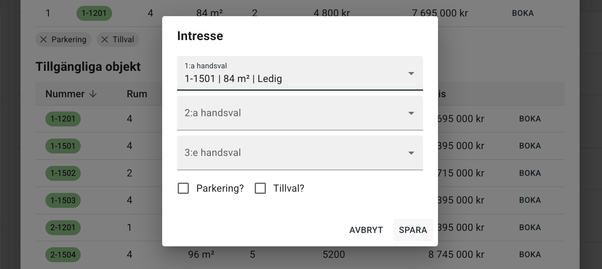 Välj objekt i listan