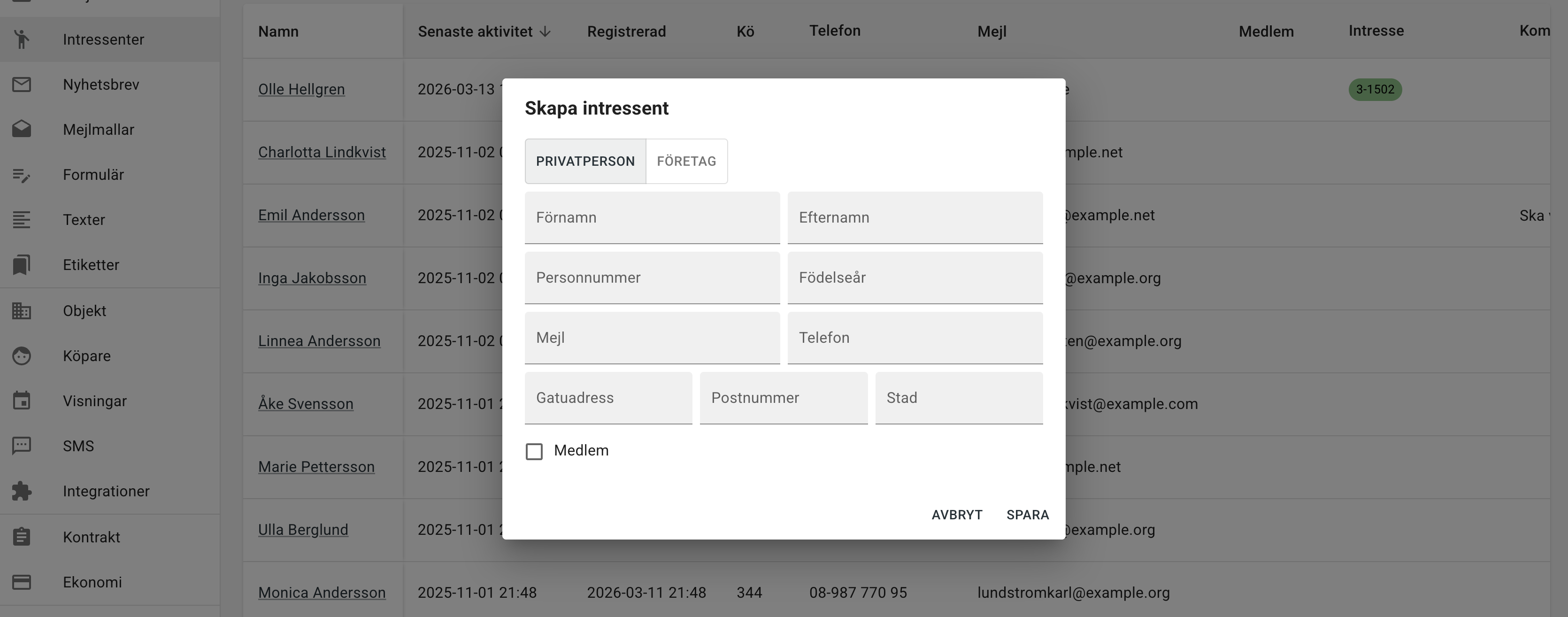 Formulär för ny intressent