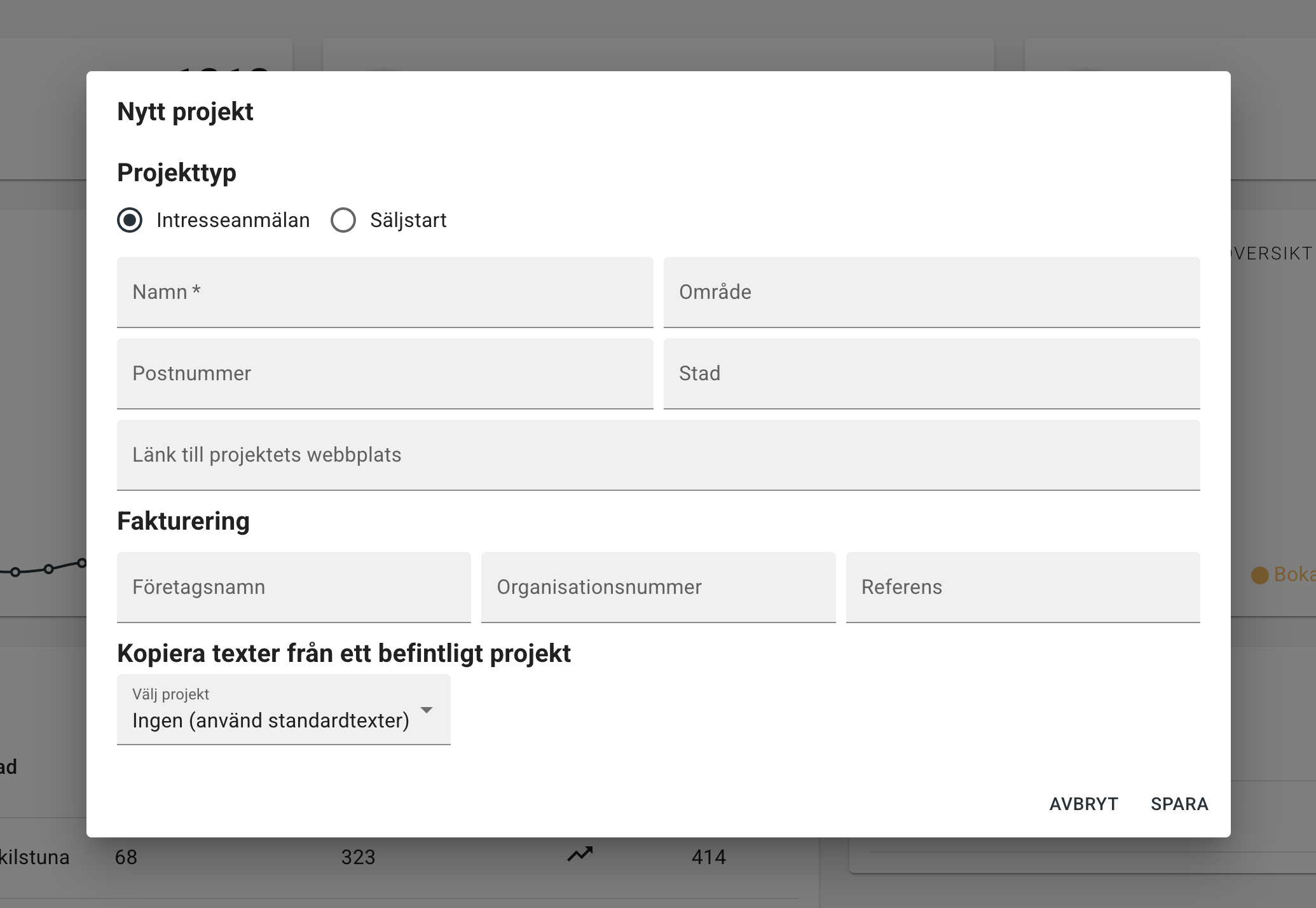Skapa ett helt nytt projekt
